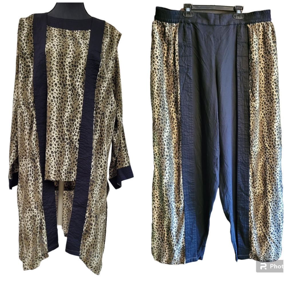 Vintage Loungewear Fashion Fantasy 3pc  Top Vest Pants Y2K 90s XXL Cheetah Queen